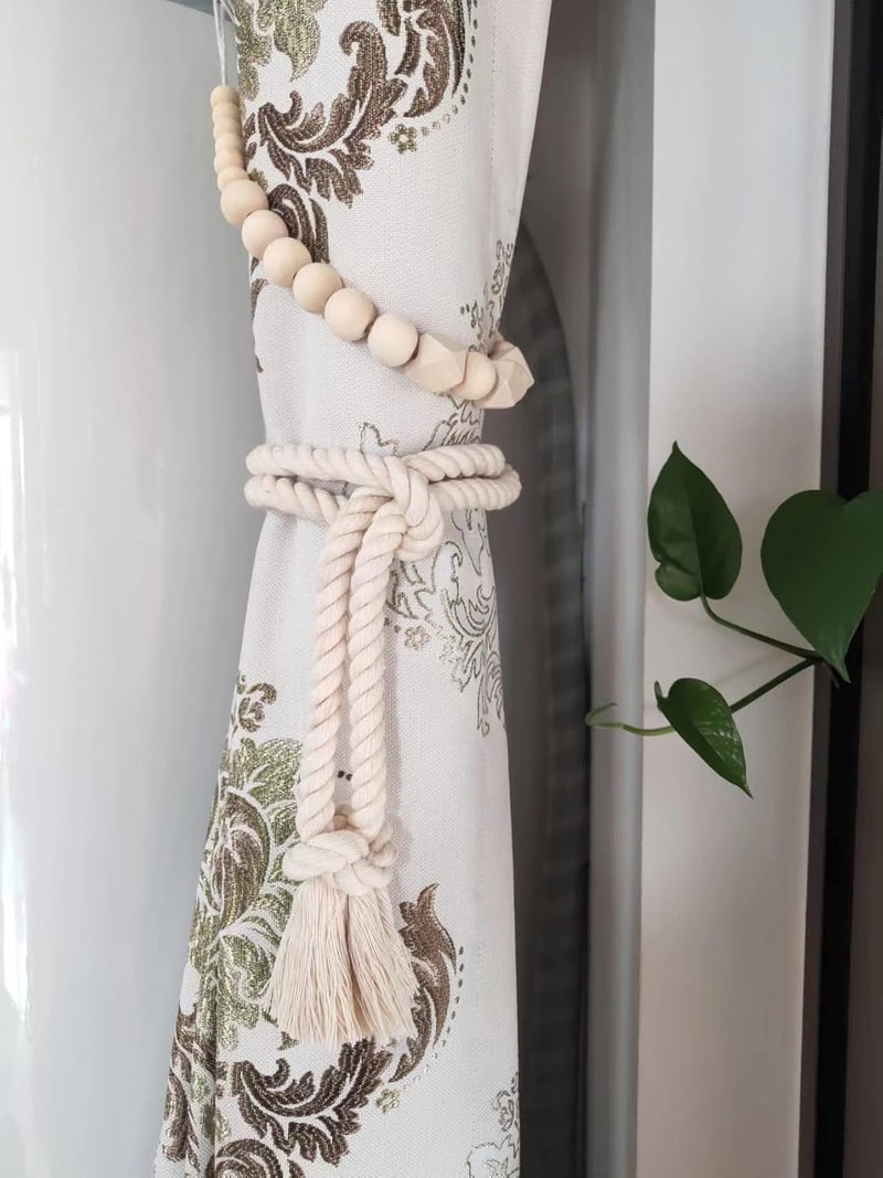 Yteseery 6 Pack Curtain Tiebacks Rope, Outdoor Curtain Tiebacks, Natural Cotton Curtain Ties, Village Rural Rustic Curtain Holdbacks, Farmhouse Nautical Curtain Tie Backs Holders for Drapes, Beige - Image 3